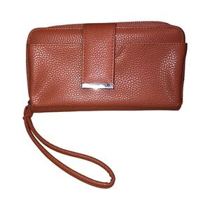 Source Unknown Brown Leather Clutch Wristlet